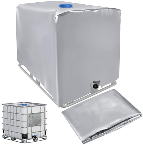 QINERSAW 1000L IBC Tank Abdeckung Cover Wassertank Schutzabdeckung Schutzhülle Schutzplane Container Abdeckplane Regenwassertank Behälter Schutzhaube für Regentonnen 120x100x116cm Silber