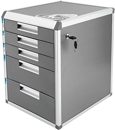 DCSYOG Metall Schubladenbox Abschließbare, 5 Fächer DIN A4 Aluminiumlegierung Dokumenten Aufbewahrungsbox mit Beschriftungsfeldern, Robust Ordnungsbox