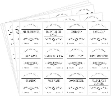 Hylabelest 60 PCS Waterproof Labels for Bottles, Bathroom Hand Soap Dispenser Label Stickers, Removable Cleaning Labels for Lotion, Shampoo and Conditioner 70x65mm (White)