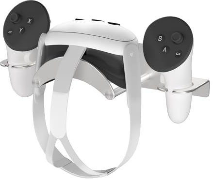 ZHGM VR Wall Mount for Meta Oculus Quest 3/Quest 2/Quest Pro/Rift-S/Vision Pro Headset & Controllers, Universal Aluminum VR Wall Holder with 2 Storage Way, Desk Space Saving & Stable VR Stand, Sliver