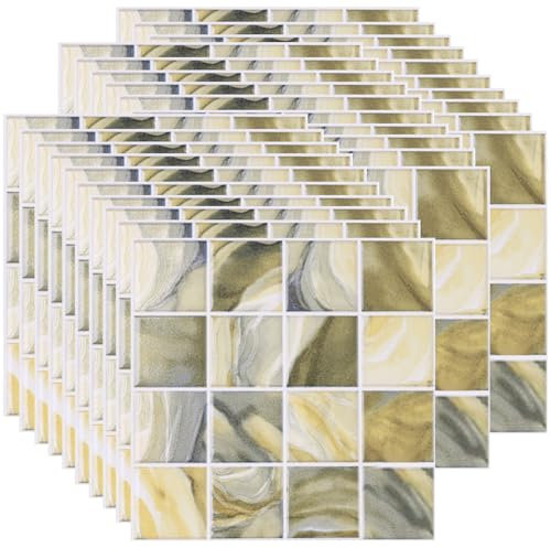 Ledeak 30 Pezzi 10x10cm Adesivi per Piastrelle, Marrone PVC Autoadesivi Paraschizzi Cucina, Impermeabile Staccare e Attaccare Adesivo Murale, Piastrelle Adesive per Cucina Bagno (Giallo Chiaro)