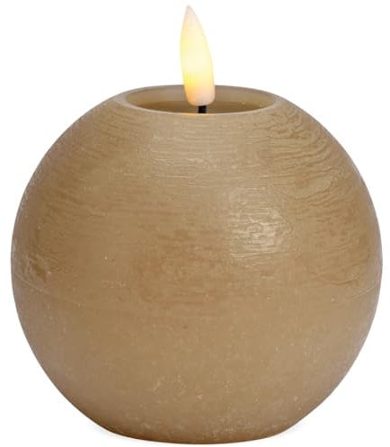 matches21 HOME & HOBBY LED Kerze Kugel aus Echtwachs mit Timerfunktion - Elektrische Wachskerze in Beige als Tischdeko