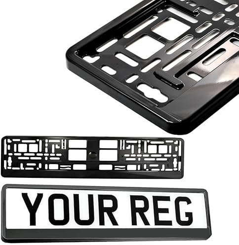 Set Of 2 Black Car Number Plate Holder Surround - Front/Rear ABS Plastic License Plate Frame for Caravan, Van, & Trailer - Universal License Plate Holder Replacement Registration Plate