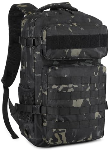 HUNTVP Sac a Dos Militaire, 30L Sacs à Dos de Randonnée Molle Tactique Sac D'assaut Armée pour Trekking, Voyage, Trekking, Camping, Escalade, En Plein Air (30L-Camo)