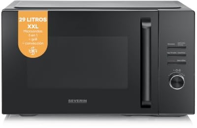 Severin Microonde con grill e funzione aria calda fino a 240°C, friggitrice ad aria calda, forno, timer da 95 minuti, 900 W, volume XXL da 29 l, 11 programmi, piatto girevole in vetro, con 2 griglie