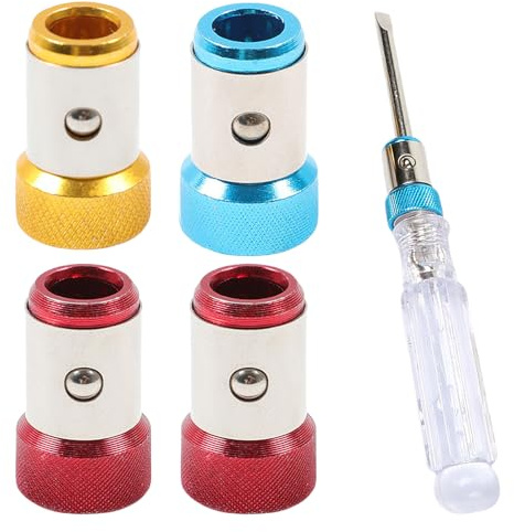 4-Pack Magnetic Screw Ring Set, Strong Magnetic Screw Holder Attachment for 1/4 Hex Shank Bits, Aluminium Alloy Quantum Grip Magnetizer for Electric Drill Screwdriver Bits