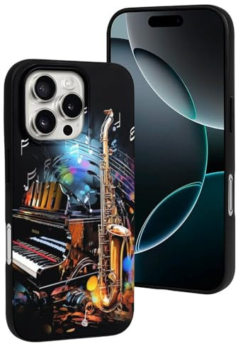 FodPand för iPhone 16 & 16 Pro fodral mjukt TPU saxofon och piano mobiltelefonfodral för kvinnor män anti-fingeravtryck mobilfodral stötsäkert fallskydd i militärkvalitet