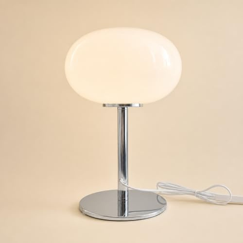 OOWDMPE LED Dimmbar Tischlampe mit USB Stecker und Kabel Moderne Tischleuchte Bauhaus style Glas Lampenschirm Dekorative Kleine Lampe 3000k-6000k für Wohnzimmer Schlafzimmer (Weiß)