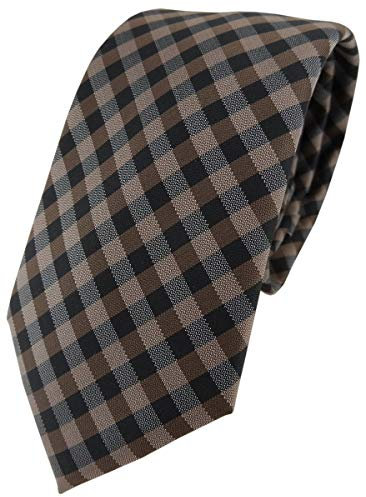 TigerTie - Modische Designer Krawatte in braun dunkelbraun anthrazit kariert