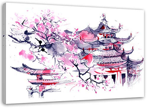 Feeby, Leinwandbild, Bilder, Wand Bild, Wandbilder, Kunstdruck 80x120cm, JAPANISCHER KIRSCHBAUM, ABSTRAKT, LILA