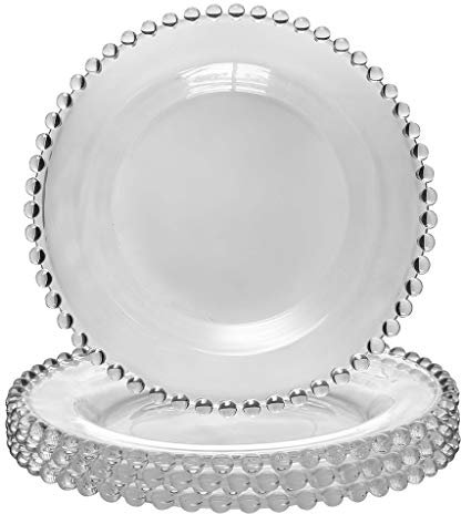 Set of 4 Bella Perle Glass Dessert Plates with Beaded Edge Alfresco Dining Tableware