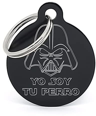 PERDIDUS Placa para perro personalizada YO SOY TU PERRO. Grabado del nombre y teléfonos. (32 mm, Negro)