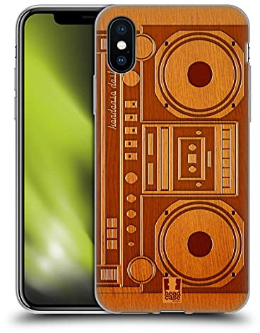 Head Case Designs Boombox Gadget Aus Holz Gel Handyhülle Hülle [Militärischer Schutzgrad] Kompatibel mit Apple iPhone X/iPhone XS