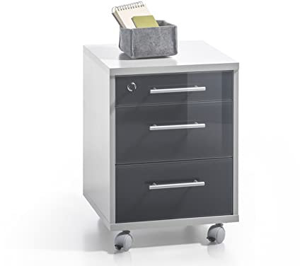 moebel-eins Office Deluxe Rollcontainer, Material Dekorspanplatte/Glas, grau/Graphit lackiert
