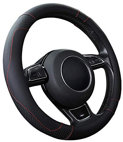 SFONIA Auto Lenkrad Abdeckung Lenkradschutz Lenkradhülle Mikrofaser-Leder Universal 37-38cm/15 Rutschfest Atmungsaktiv Langlebig (Schwarz)