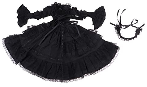Perfeclan Gotisches Kleid Und Stirnband Im Maßstab 1/3 für 60 cm Nacht Lolita Puppen Und Sonstiges 24 BJD Kugelgelenkpuppen, # E - Schwarz
