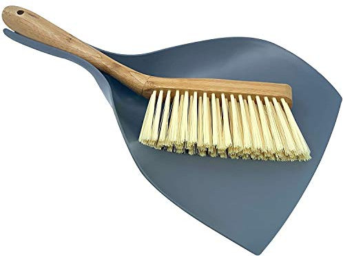Plastic Dustpan and Wooden Brush Set, Bamboo Hand Brush with Plastic Bristles Used As Scrubbing Brush, Carpet Brush and Sweeping Brush Indoor for Dust Removal