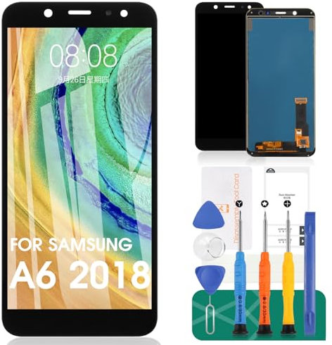 Kit de montage d'écran LCD de rechange pour Samsung Galaxy A6 2018 A600 A600F/DS A600FN A600G/DS A600FN/DS avec film trempé, colle et outils, noir