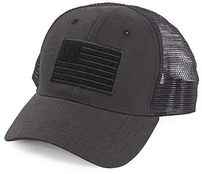 HIGHLAND TACTICAL Herren Trucker-mütze mit Amerikanischer Flagge Baseballkappe, Schwarz, Einheitsgröße
