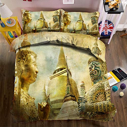 LWLFC Bettwäsche 135X200 Thailändische Architektur Bettwasche Mikrofaser Bettbezug Mit Reißverschluss Und Kissenbezug Bettwäsche-Set Pflegeleicht,Einzelbett