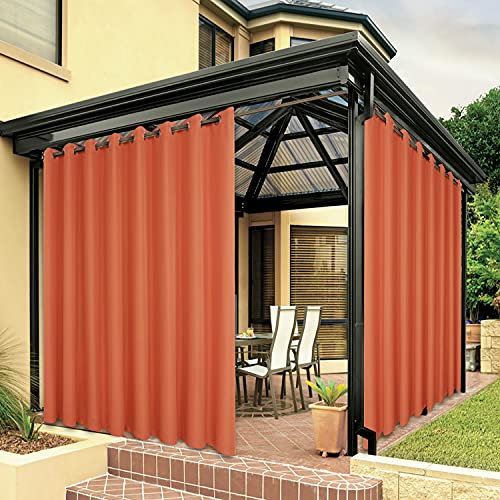 BONZER Wasserdichte Outdoor-Vorhänge, Gardinen Blickdicht für Terrasse, breite Ösen, Sonnenlicht blockierende Außenvorhänge für Pavillon, Veranda, Pergola, 1 Paneel, 285 x 305 cm, Mekka-Orange