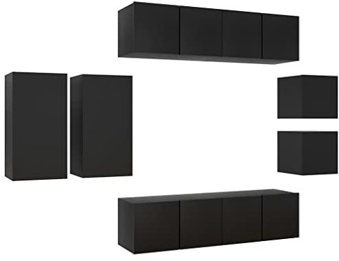 vidaXL Ensemble de Meubles TV 8 pcs, Ensemble d'Armoires de Télévision avec Rangement, Meubles Télé de Salon, Noir Bois d'Ingénierie