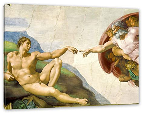 Pixxprint Michelangelo - Die Erschaffung Adams, Größe: 60x40cm, Leinwandbild, fertig gespannt, Wandbild, Dekoration, Kunstdruck, kein Poster