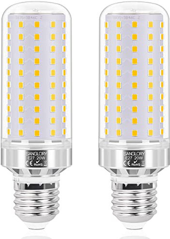 SanGlory 20W E27 LED Lampe Warmweiß Mais Birne 3000K, 2150LM Ersetzt Glühbirnen 180W, Energiesparlampe Maiskolben Leuchtmittel, Beleuchtung Nicht Dimmbar, 2er Pack