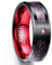 Vakki Herren Damen Schwarz + Rot Kohlefaser Ring 8mm Partnrerring Wolfram mit Zircon Verlobungsring Ehering Größe 54 (17.2)