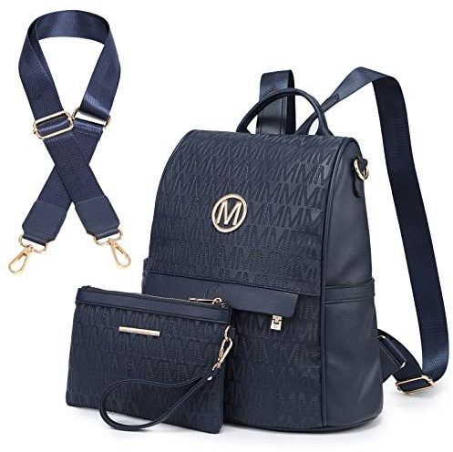 MKP modischer Damen-Rucksack, Geldbörse, mehrere Taschen, Diebstahlschutz, Reisetasche, Handtasche, 2 Stück, Blau, Medium