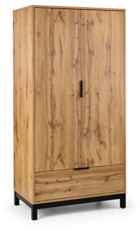 Julian Bowen Bali 2 Door 1 Drawer Wardrobe, Engineered Wood, Oak, One Size