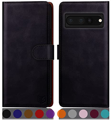SUANPOT [RFID Schutz für Google Pixel 7 Pro 5G Hülle PU Leder Handyhülle Lederhülle Klapphülle Kartenfach Flip Cover für Pixel 7 Pro Handy hülle Leather Wallet Phone Case Schwarz