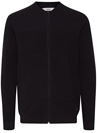 !Solid SDValencia Herren Strickjacke Cardigan Feinstrick Jacke mit Reißverschluss Struktur Strick, Größe:L, Farbe:True Black (194008)