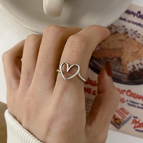 HGJH Silberringe Damen 925,Verstellbarer Durchbrochener Ring Für Frauen Herzförmiger 925Er Sterlingsilber-Prime-Kreis Retro-Zeigefingerring Hochzeit Ewigkeit Schmuck Geschenke Für Mädchen Damen