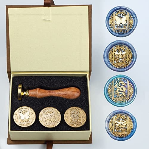 Wachs-Siegel-Stempel-Set, ANBOSE Tier Wachs Siegel Stempel Set mit 4 PCS abnehmbare Messingköpfe und 1 Holzgriff, Starry Bee Dragon Sealing Wachs Stempel für Karten Einladungen