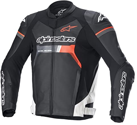 Alpinestars GP Force Giacca in Pelle per Moto, Nero/Rosso/Bianco, 50