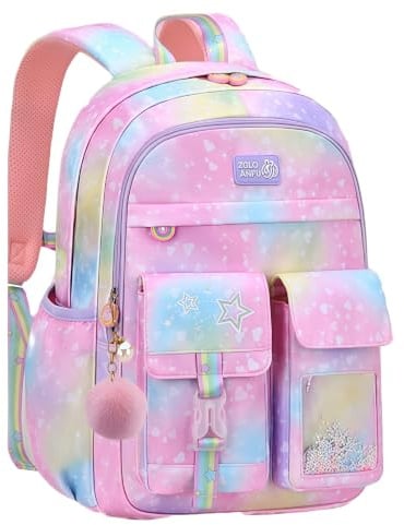 VIDOSCLA Cute Coloful Casual Daypack for Girls,Teens Elementary School Backpack,Primary Book Bags forTeens Gradient pink-S