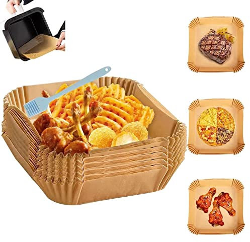 Backpapier für Heißluftfritteuse Eckig 20 cm 100 Stück Airfryer Backpapier Lebensmittelqualität Pergamentpapier Heissluftfriteusenpapier Einweg Antihaft Papiereinlagen Nicht Porös Wasserdicht