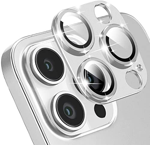 MiKoyi Caméra Arrière Protecteur Compatible avec iPhone 14 Pro/iPhone 14 Pro Max, Protection pour Objectifs Photo Verre Trempé Protection Lentille Aluminium Protecteurs D’Objectif Argent