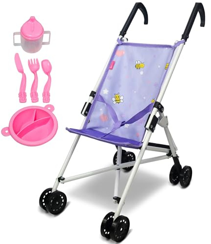 Anivia Puppenwagen, Puppenwagen für 2 Jahre alte Mädchen, Kinderwagen Puppen Kinderwagen, Kinderwagen Spielzeug mit Küchenutensilien