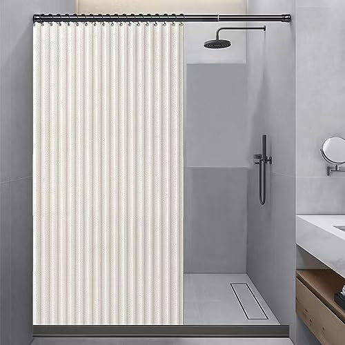 CAULO Tenda da Doccia Pieghevole per Bagno con Aspirazione Magnetica su Due Lati, in Lino Spesso (Beige 180x200cm)