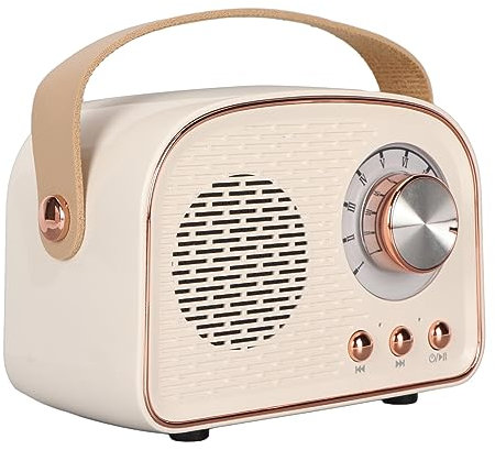 Retro Bluetooth Lautsprecher Bluetooth 5.0 Vintage Dekor, Typ C Vintage Tragbarer Wireless Bluetooth Lautsprecher, Niedlicher Altmodischer Stil für Küche, Schreibtisch, Schlafzimmer, Büro(weiß)