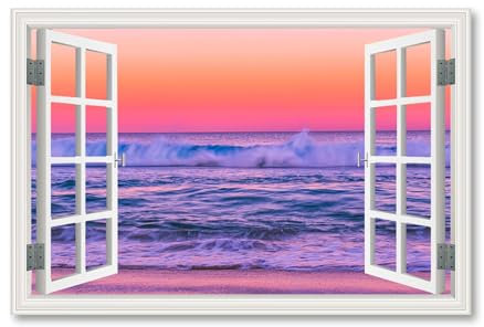 DHAEY Quadro su Tela Finestra Mare-Splendido scenario al tramonto sul mare 40 -Falsa finestra vista Mare vista stampa-Dipinto su tela per la decorazione 30x45cm Solo Tela