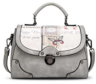 SilteD Damen-Elegante Tote-Crossbody-Handtasche aus PU-Leder, Grau, L