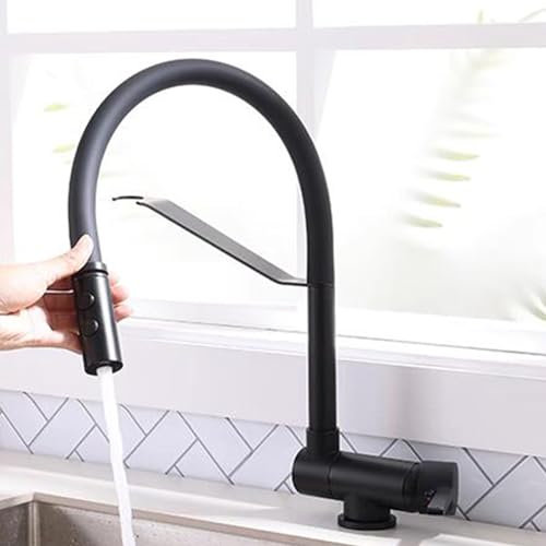 Grifo Cocina Abatible para Ventana, Grifo de Cocina Plegable Latón Agua Fría y Caliente Giro Grifo Fregadero Cocina-Negro