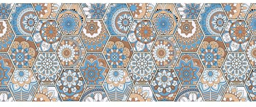 GL Home Tappeto Cucina Antiscivolo Made in Italy Passatoia Antimacchia Multiuso Corridoio Soggiorno Lavabile in Lavatrice - Esagoni Celesti - 50x200 cm