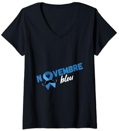 Novembre Bleu Moustache Prévention Cancer Maladies Hommes T-Shirt avec Col en V