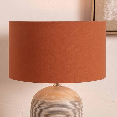 Terracotta Cylinder Lampshade for Table Lamps | Burnt Orange Drum Cotton Lamp Shade for Floor Lamps | Lined Fabric Shades for Living Room (Terracotta, 45cm)