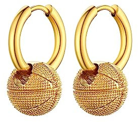 Bestyle Ohrringe für Herren mit Basketball Anhänger Creolen Damen Ohrhänger aus Edelstahl Nickelfrei Ohrschmuck als Geschenk zum Geburtstag, Weihnachten, Valentinstag Gold