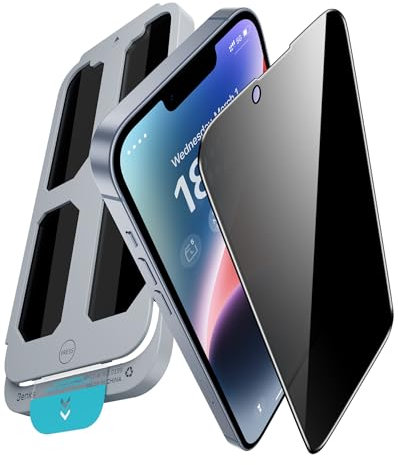 BENKS Sichtschutz für iPhone 14 Pro (6,1), Anti-Spähen Privatsphäre Schutzfolie Panzer Schutz Glas Folie Displayschutz mit Schablone, Kratzfest Anti-Fingerprint und Blasenfrei 1 Stück